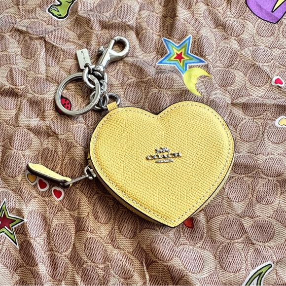 Coach Handbags - Coach Yellow Heart Keychain pouch wallet with Silver Accents